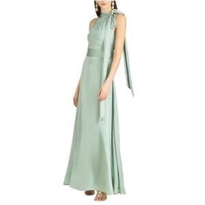 Sachin & Babi Satin Halter A-Line Long Kayla Evening Gown Green Size 4 Dress